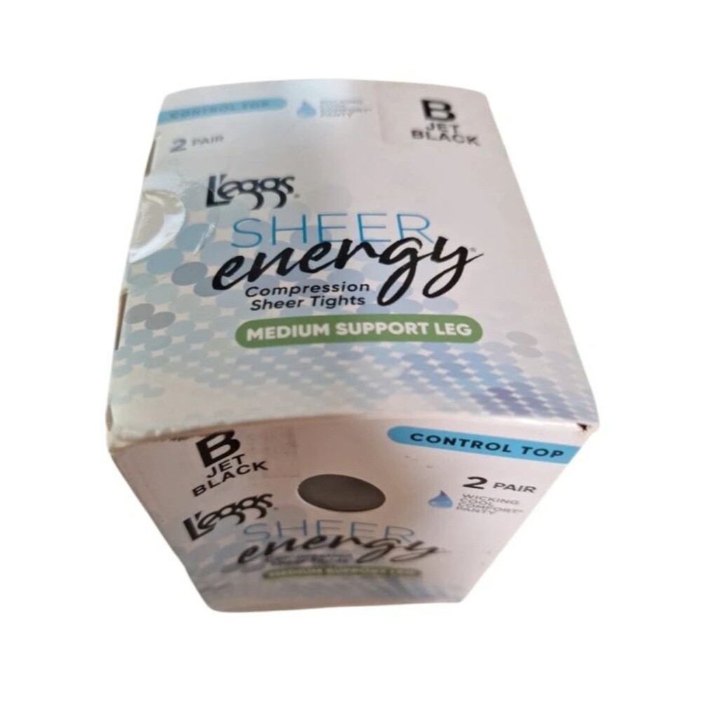 L'eggs Sheer Energy Med Support Compression Tights, 2 Pair Jet Black, Size B
